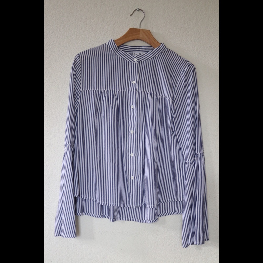 Bell Sleeve Button Down Striped Top